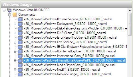 Nota: Il nome dei componenti ha inserito un prefisso e un suffisso, ad esempio: X86_microsoft- Windows-International-Core-WinPE_6.0.6000.16386_neutral.