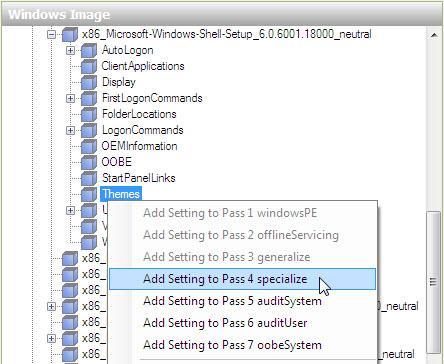 Selezionare Microsoft-Windows-Shell-Setup nel riquadro "File di Risposta" sotto component 4 specialize.