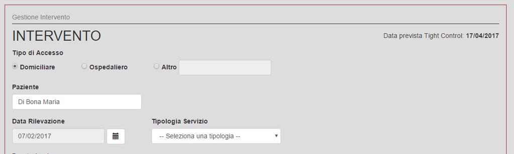 3) Selezionato il paziente, nella parte destra della schermata verrà segnalata la data prevista dell attività Tight Control o Training da completare associata al paziente in base alla Tipologia di