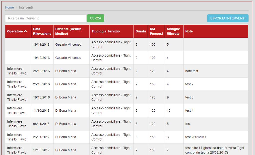 Mediante il tasto ESPORTA INTERVENTI l operatore sarà indirizzato ad una nuova pagina dalla quale sarà possibile esportare in formato excel la lista degli interventi visualizzata, utilizzando