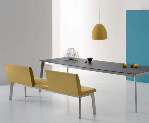Pages 14-15: Krono table in brushed stainless steel version with ceramic K3 Pietra di Savoia