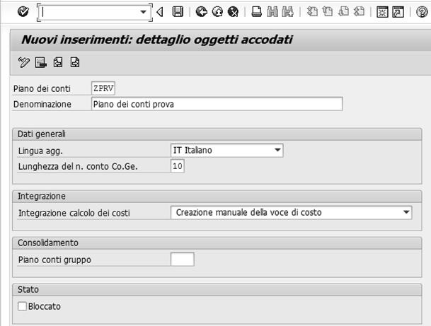 Avvio e Arresto del Sistema SAP 6 1 2 3 4 5 Per la creazione di un nuovo piano dei conti inserire: 1. Piano dei conti (una chiave, libera, che identifica il piano dei conti) 2.