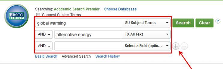 Conducete la vostra ricerca inserendo un secondo termine e selezionate il campo TX All Text così che EBSCOhost cerchi nel testo completo