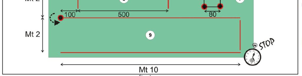 i paletti; 3) Balzi a zig-zag a piedi pari uniti in avanzamento superando la corda (cm. 20); 4) Superamento libero dell ostacolo (cm.