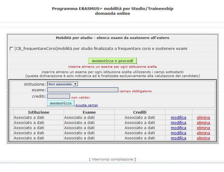 Inserimento esami ATTENZIONE!!! Gli esami da inserire sono del tutto indicativi.