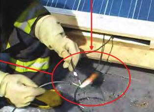 Fig. 2 - Incendio di un impianto fotovoltaico. Fig. 3 - Incendio di un impianto fotovoltaico. Fig. 4 - Incendio di un impianto fotovoltaico. Fig. 5 - Arco elettrico in corrente continua in un impianto fotovoltaico da 6 kw.