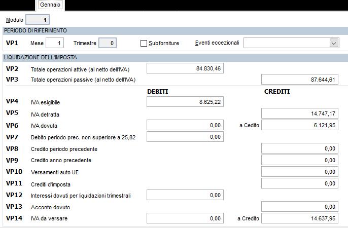 In ogni mese/trimestre saranno proposti i dati portati in liquidazione: se necessario, l utente può correggere i dati riportati.