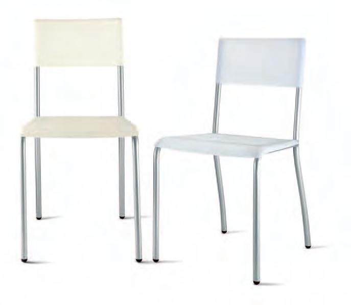 Chair with double-coating aluminium look or chromium plated metal structure. Polypropylene seat and back in 3 (*) different colours.