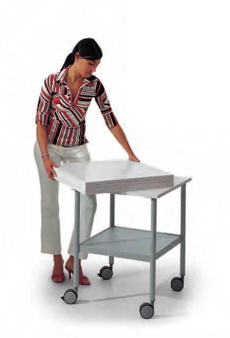 Table- multipurpose trolley with embossed aluminium tubular metal structure (diam mm. 30), with four wheels (2 with brakes). Metal shelf with the same finishing as the structure.
