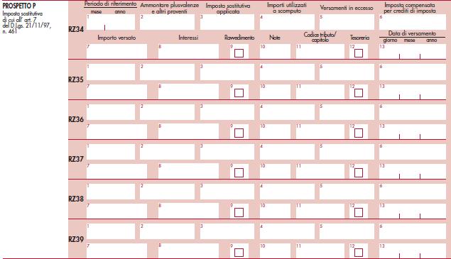 PROSPETTO P - IMPOSTA SOSTITUTIVA DI CUI ALL ART. 7 DEL D.LGS. N.