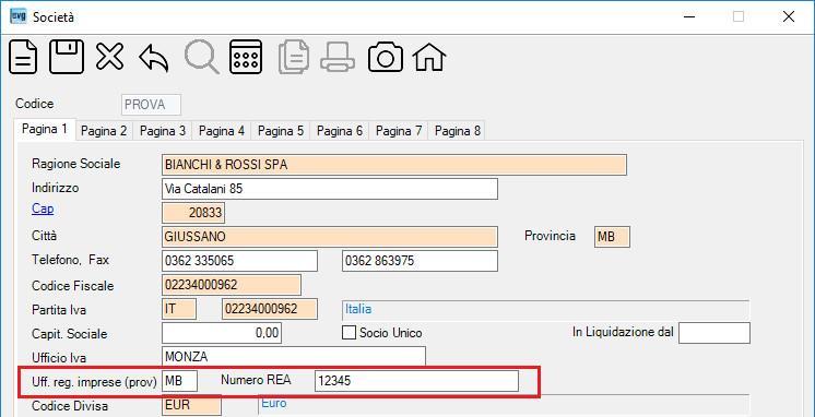 Tabella società (TABELLE > TABELLE 1 > Società) L'indicazione