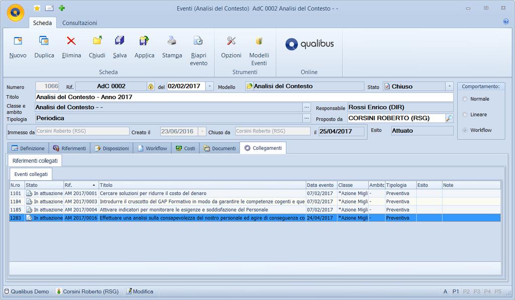 Azioni di Miglioramento Le Azioni avviate, semplicemente cliccando sul +, rimangono collegate