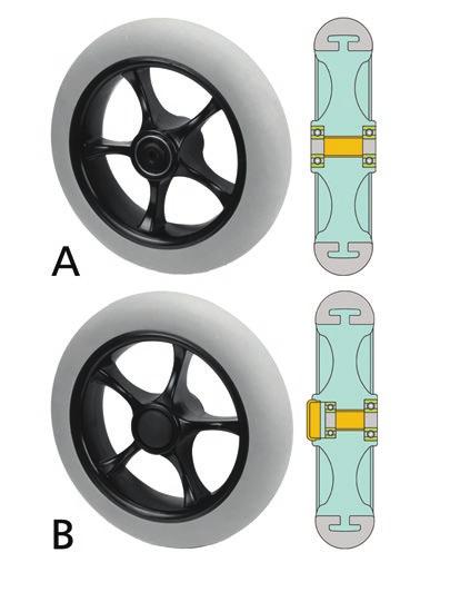 Serie U5 34 RUOTA A 5 RAZZE IN GOMMA GRIGIA MORBIDA 5 spoke wheels with grey thermoplastic soft rubber Ruote a razze -Nucleo in poliammide a 5 razze -rivestimento in gomma antitraccia grigia 55 Sha