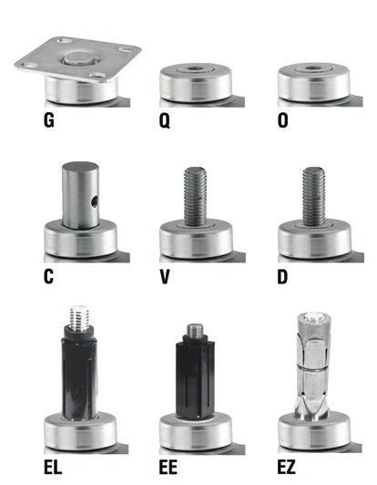 Varianti / Options 38 Tipologia Attacchi Disponibili Type attacks available Attacco Fitting Q - foro vite O - foro filettato V - attacco filettato perno stampato D - attacco filettato vite infilata C