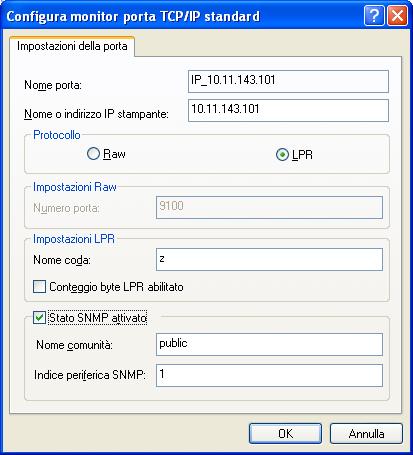 1-13 Configurazione della stampa PostScript o PCL con Windows 2000/XP 11. Se la stampa Port 9100 è abilitata sull interfaccia FACI EX7750, selezionare Raw.