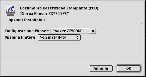 2-4 Installazione del software utente su computer Mac OS 4. Selezionare un collegamento a EX7750 dall elenco Scegli una stampante PostScript e fare clic su Crea.