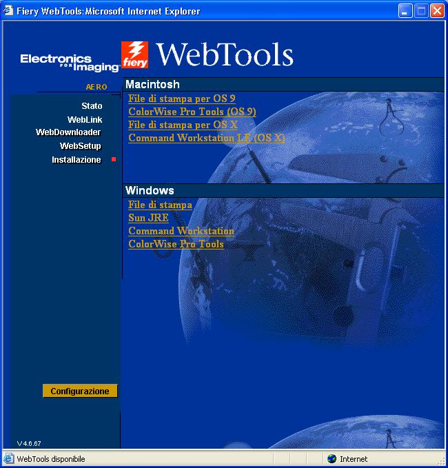 3-2 Trasferimento dei programmi di installazione con WebTools Uso del WebTool Installazione Il WebTool Installazione consente di trasferire i programmi di installazione dei driver di stampa