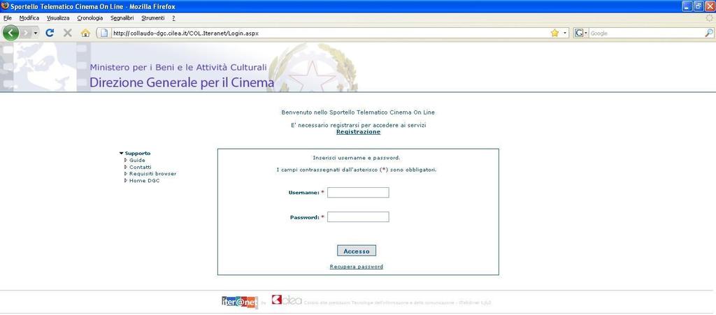 Gestione domande Per accedere alle attività di gestione delle domande, inserire username e password ed effettuare l accesso allo Sportello Telematico nella pagina di login http://www.col.