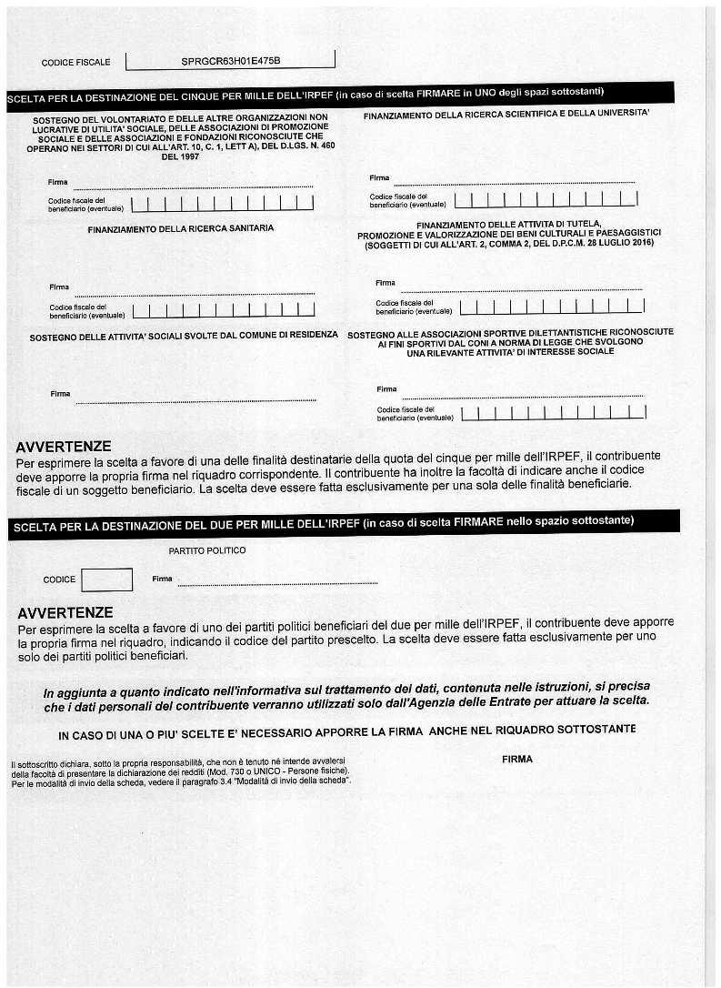 CODCE FSCALE SPRGCR63H01E475B SOSTEGNO DEL VOLONTARATO E DELLE ALTRE ORGANZZAZON NON LUCRATVE D UTLTA' SOCALE, DELLE ASSOCAZON D PROMOZONE SOCALE E DELLE ASSOCAZON E FONDAZON RCONOSCUTE CHE OPERANO