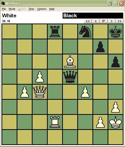 DIAGRAMMA 3. Qui ho giocato 37.Cxe5 Dxe5+ 38. f4 finendo fortunosamente per vincere.