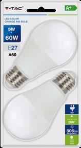 3800157623896 120mm Watt equivalenti 75W PF >0,5 Flusso Luminoso 1055 lm Attacco E27 Tipo LED SMD Dimensioni 60 x 120mm A60 - Con sensore 9W VT-2109 7285-2700K Bianco Caldo 7286-4000K Bianco Naturale