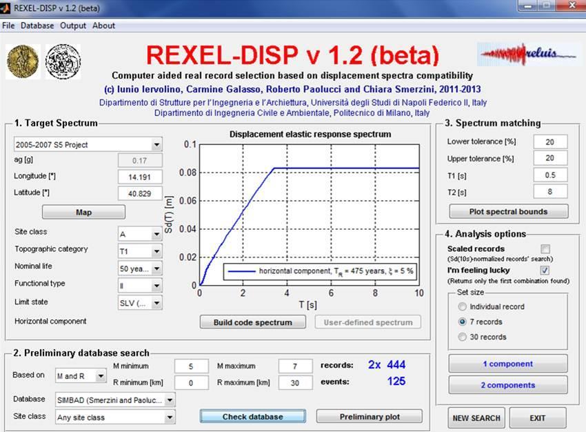 Software disponibili per la selezione di accelerogrammi naturali REXEL (Iervolino et al.