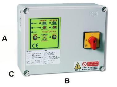 amperometrico da 2-8s per ogni motore n.4 ingressi in bassissima tensione per galleggiante a bulbo o galleggiante normale ( livello minimo/massimo 1/massimo 2/emergenza) n.