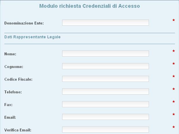 Richiesta account - responsabile Il modulo per la richiesta delle credenziali di