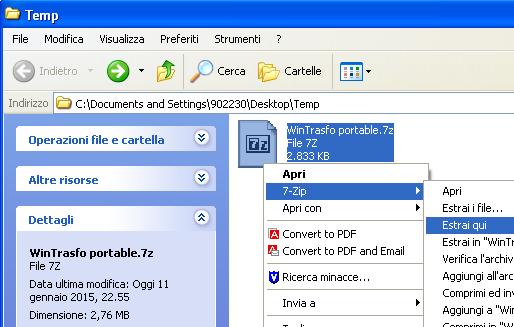 WinTasfo portable Contiene 32 oggetti. Facendo doppio click sul file Wintrasfo.