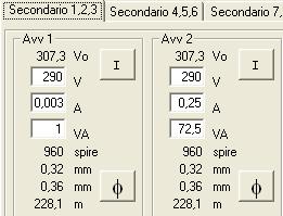 Impostare la Tensione e la Corrente dell avvolgimento secondario Avv.2 = 290V 0,25A. Impostare la Tensione e la Corrente dell avvolgimento secondario Avv.3 = 6,3V 4,5A.