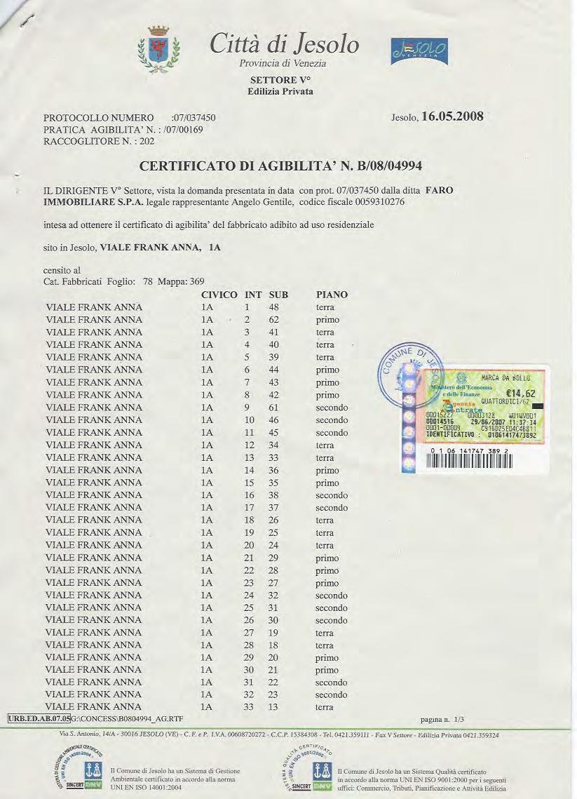 Allegato M2: Certificato di