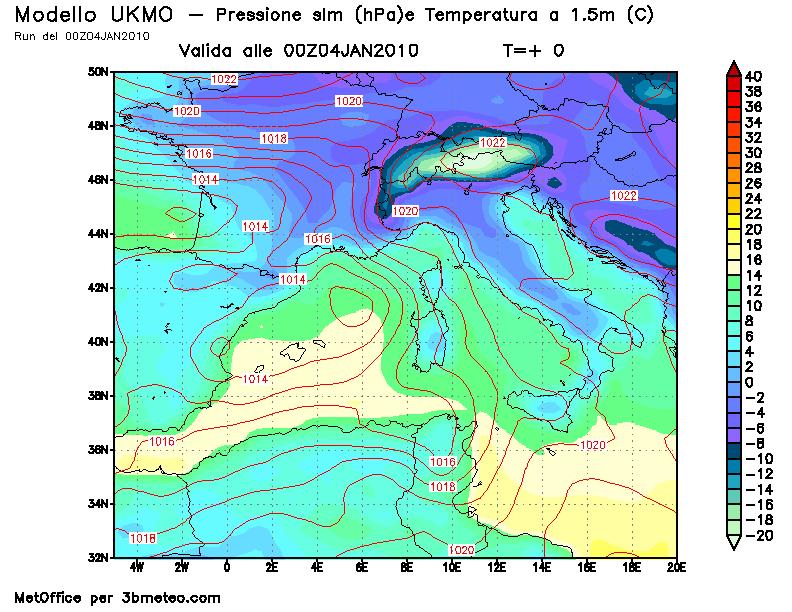 temperatura al suolo Precipitazione cumulata Copertura nuvolosa Situazione: Sull Italia