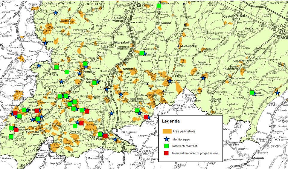 TERRITORIO MONTANO CON AREE A RISCHIO IDROGEOLOGICO Abitati dichiarati da consolidare (L. 445/1908) e aree perimetrate PSAI (L.