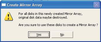 Fare clic su Yes (Sì) per terminare la creazione del Disk Array, oppure su No per annullare. 3.