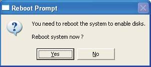 Fare clic su Yes (Sì) per riavviare il computer, oppure su No per non riavviare.