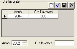 sinistra della maschera: Selezionando il comando si inserisce l anno e le ore lavorate, l inserimento deve essere salvato selezionando il