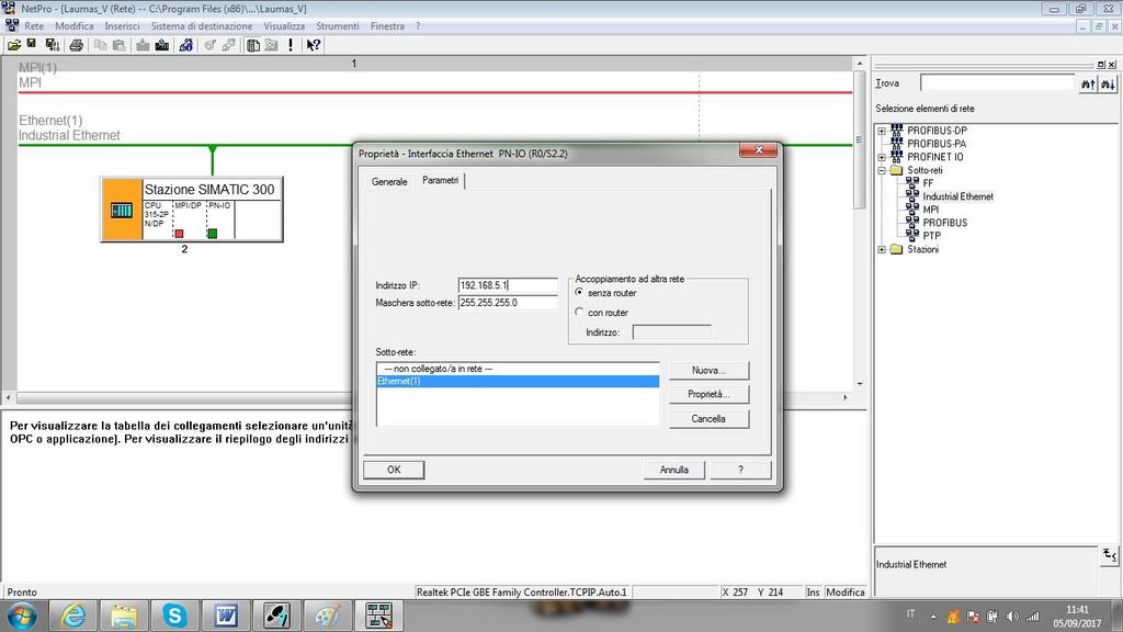 Dopo aver collegato l Industrial Ethernet al PN-IO della CPU ( Stazione Simatic 300 ) modificare l indirizzo IP in base alle proprie