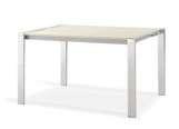 Extendable table, glass surface, white and black, chrome structure, white and black.