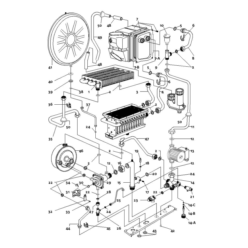 Tavola Parte idraulica / Tavola con disegno esploso caldaia PIXELFAST 26 FCX (nella