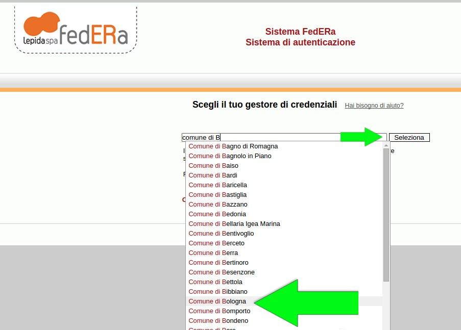 2.a CREAZIONE ACCOUNT CON CREDENZIALI FEDERA Dopo aver cliccato sul bottone 'Accedi tramite FedERa' sarai indirizzato alla pagina per scegliere il tuo gestore di