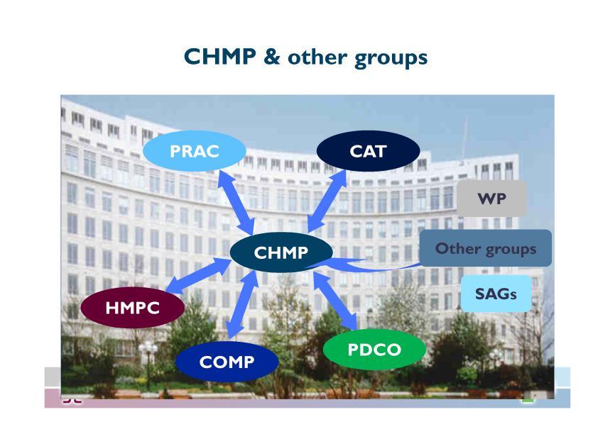 Il CHMP collabora con gli altri Comitati e gruppi dell EMA. Il Comitato, pur tenendo conto della posizione espressa, rimane responsabile del suo parere definitivo.