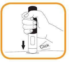 L iniezione inizia quando si sente un primo click e quando non è più visibile la banda di colore arancione presente alla base della penna.