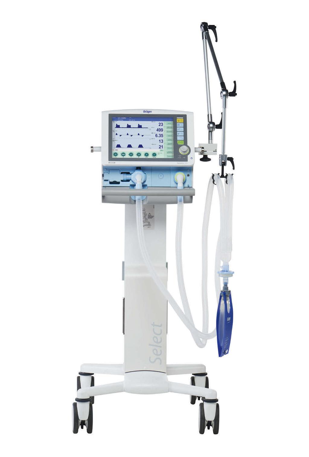 Dräger Savina 300 Select Ventilazione e monitoraggio respiratorio Savina 300 Select (in questa configurazione) unisce l'indipendenza e la potenza di un sistema di ventilazione con azionamento a