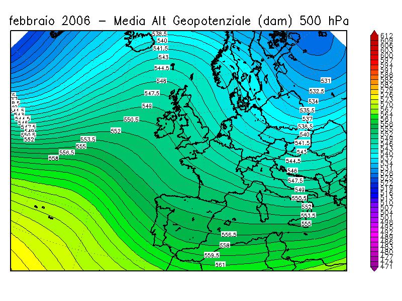 Come si osserva dalla mappa destra di Figura 1, nei mesi di Gennaio e Febbraio si sono registrati valori di pressione mediamente più alti della norma sulle regioni settentrionali europee e più bassi