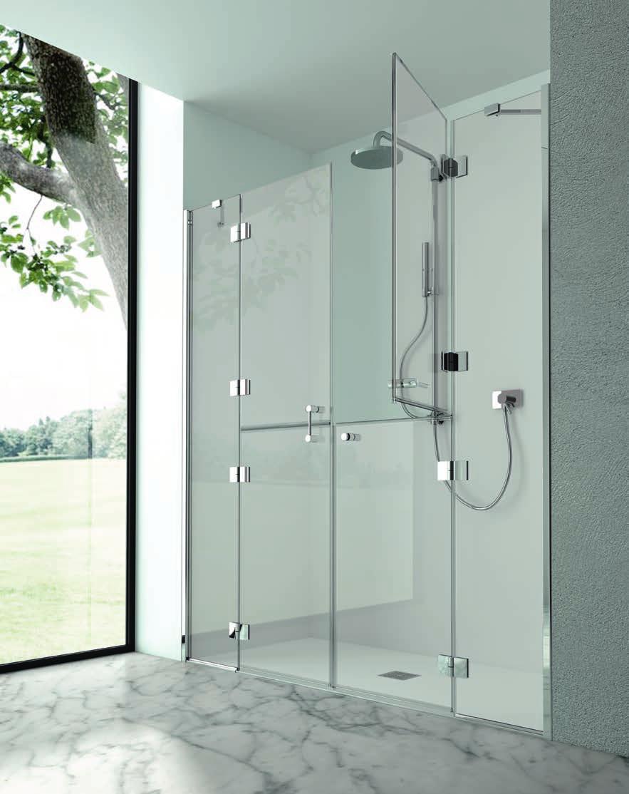 alice 2FB/d porta doccia: 2 ante fisse + 2 ante battenti installazione: in nicchia H 200 porta doccia battente Entrata cromo o satina