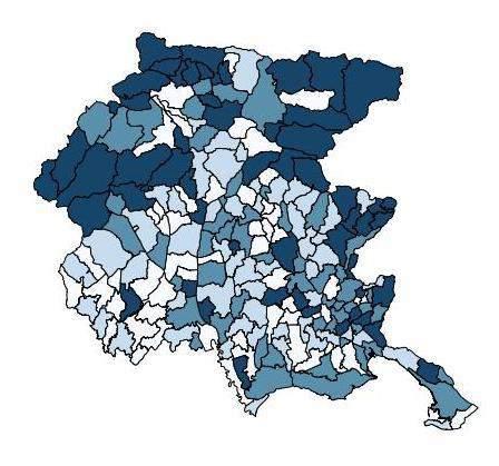 Unità locali delle INP attive per comune (2011) N. unità attive*1.000 ab. < 7,2 tra 7,2 e 9,2 tra 9,2 e 11,7 oltre 11,7 V.A. % Cooperative sociali 392 3,3 Associazioni riconosciute 2.