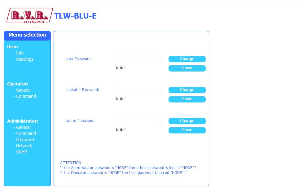 /TLW-BLU-E ELETTRONICA RF Power ON Premere Set per variare lo stato logico del dato. RF Power OFF Premere Set per variare lo stato logico del dato.