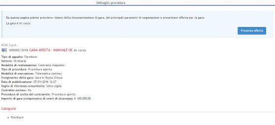 di negoziazione. Nella pagina Dettaglio procedura cliccare su Presenta offerta.
