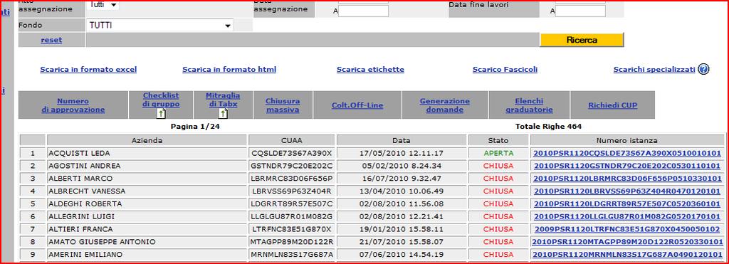 Cliccando sul numero di modulo istruttorio, come sopra indicato, è possibile accedere direttamente al singolo verbale di istruttoria di ammissibilità selezionato.