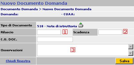 Individuando quindi il documento e agendo sul tasto si apre la seguente finestra: 1- indicare la data del documento; 2- indicare l eventuale data di scadenza.